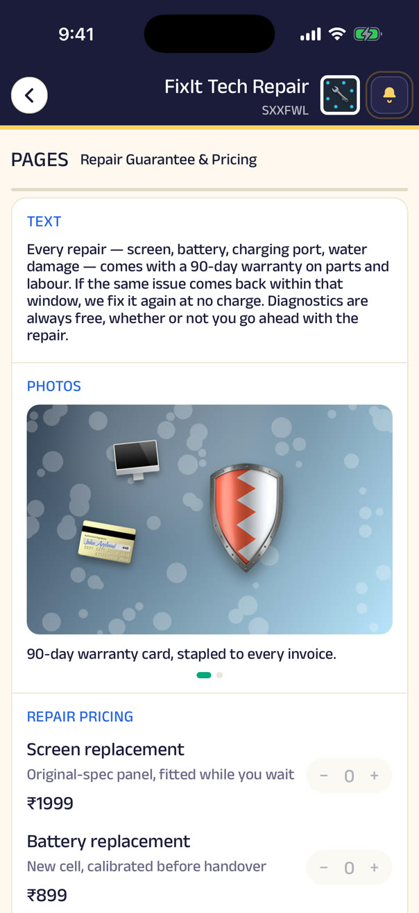The Repair Guarantee & Pricing page