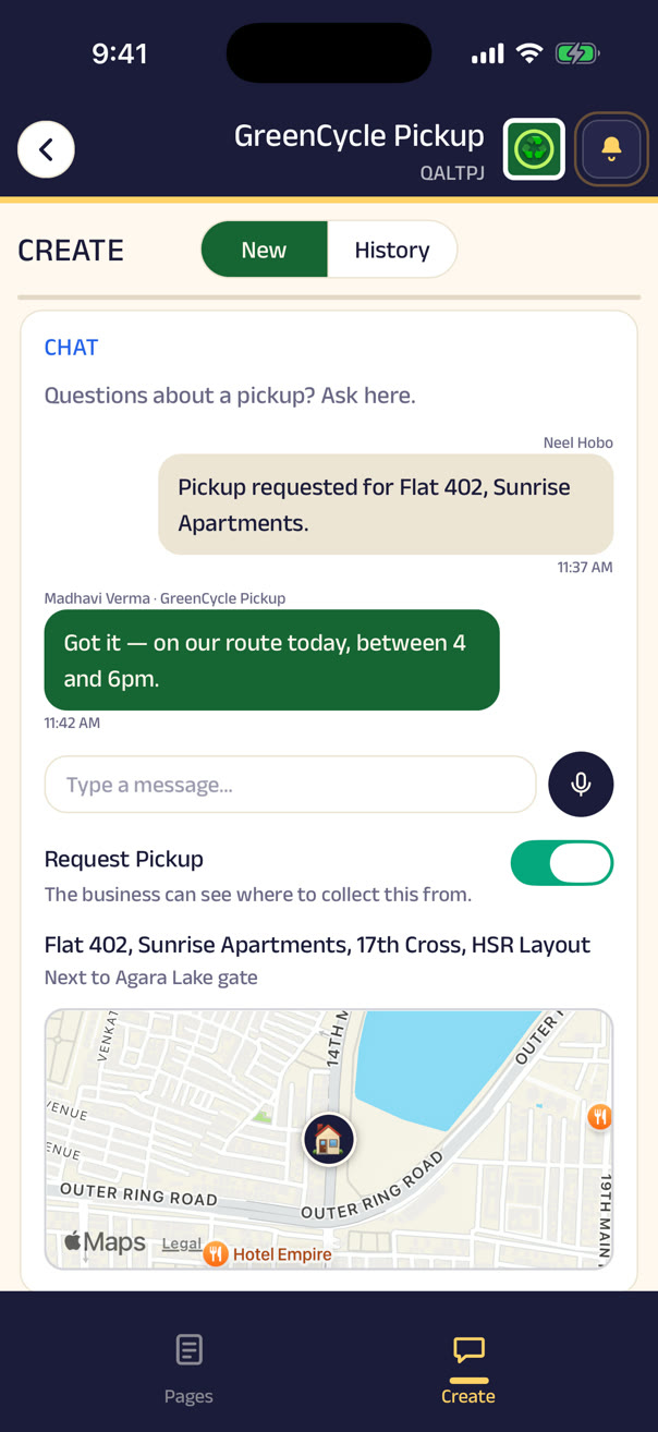 Requesting a pickup from your own address